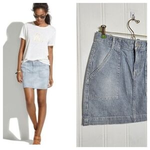 Madewell Walker Railroad Stripe Denim Skirt Size 0 Button Zip Pockets